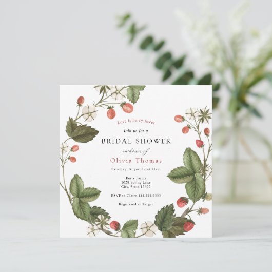 Berry Sweet Strawberry Bridal Shower Kaart (Staand voorkant)