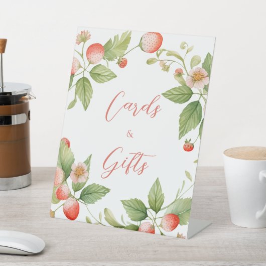 Berry Sweet Strawberry Cards and Gifts Sign Reclamebord Met Voetstuk (Insitu)