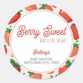 Berry Sweet Strawberry Checkered Baby shower Ronde Sticker