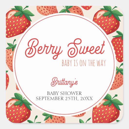Berry Sweet Strawberry Checkered Baby shower Vierkante Sticker (Voorkant)
