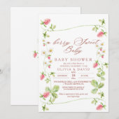 Berry Sweet Strawberry Elegant Baby shower Kaart (Voorkant / Achterkant)