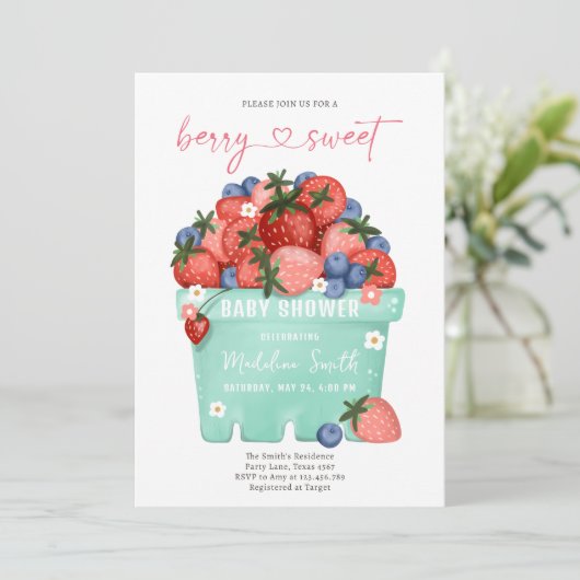 Berry Sweet Strawberry Farmers Market Baby shower Kaart (Staand voorkant)