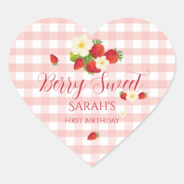 Berry Sweet Strawberry Favor Gift 1st Birthday  Hart Sticker