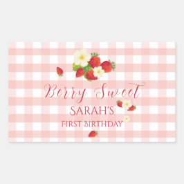Berry Sweet Strawberry Favor Gift 1st Birthday  Rechthoekige Sticker