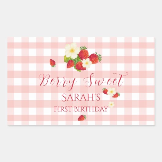 Berry Sweet Strawberry Favor Gift 1st Birthday  Rechthoekige Sticker (Voorkant)