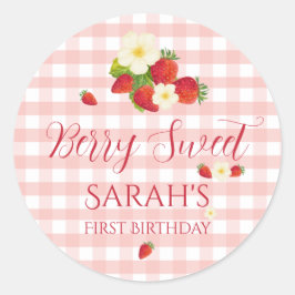 Berry Sweet Strawberry Favor Gift 1st Birthday  Ronde Sticker