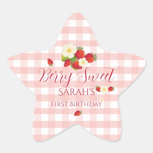 Berry Sweet Strawberry Favor Gift 1st Birthday  Ster Sticker (Voorkant)