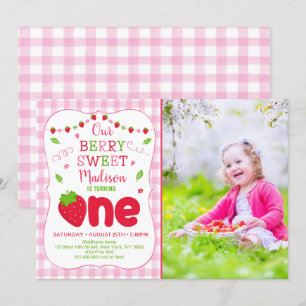 Berry Sweet Strawberry First Birthday Kaart
