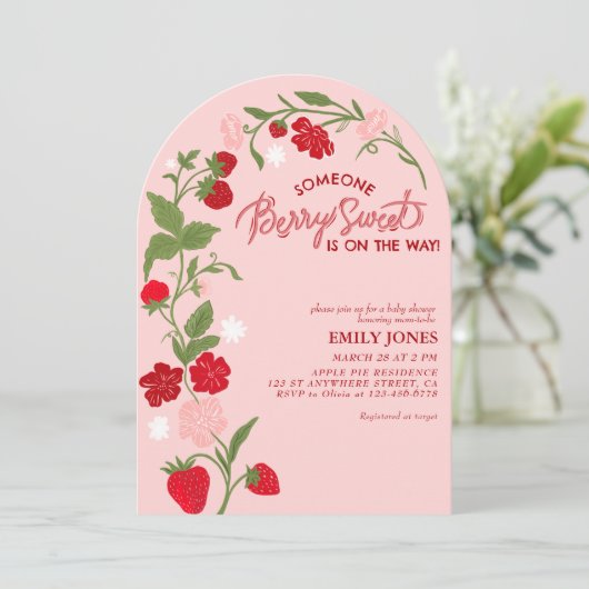 Berry Sweet Strawberry floral Baby shower Kaart (Staand voorkant)