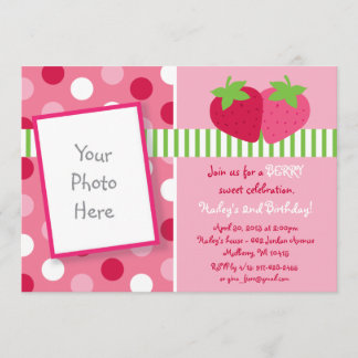 Berry Sweet Strawberry Foto Birthday Invitations Kaart