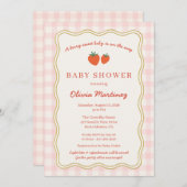 Berry Sweet Strawberry Gingham Baby Shower Kaart (Voorkant / Achterkant)