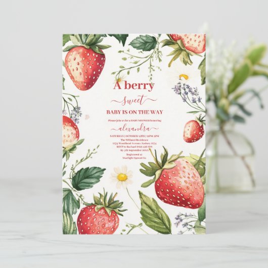 Berry Sweet Strawberry Girl Baby shower Kaart (Staand voorkant)