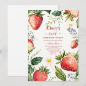 Berry Sweet Strawberry Girl Baby shower Kaart (Voorkant / Achterkant)