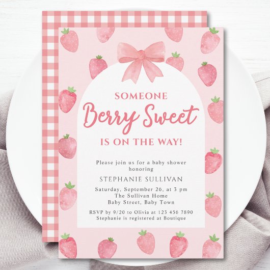 Berry Sweet Strawberry Girl Baby Shower  Kaart