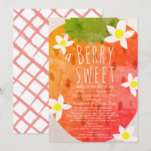 Berry Sweet Strawberry Girl Baby shower per post Kaart (Voorkant / Achterkant)