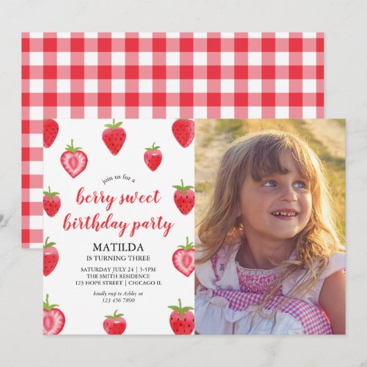 Berry Sweet Strawberry Girl Birthday Kaart (Voorkant / Achterkant)