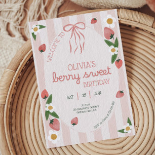 Berry Sweet Strawberry Girl Birthday Uitnodiging