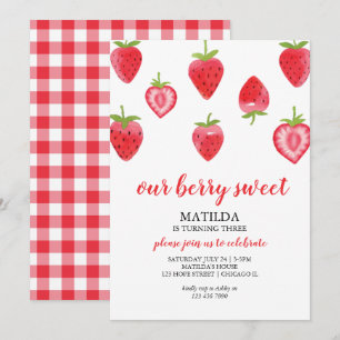 Berry Sweet Strawberry Girl Birthday Uitnodiging