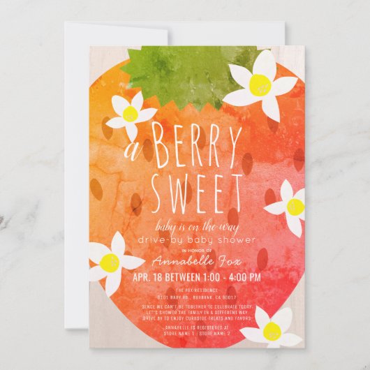 Berry Sweet Strawberry Girl Drive-by Baby shower Kaart (Voorkant)