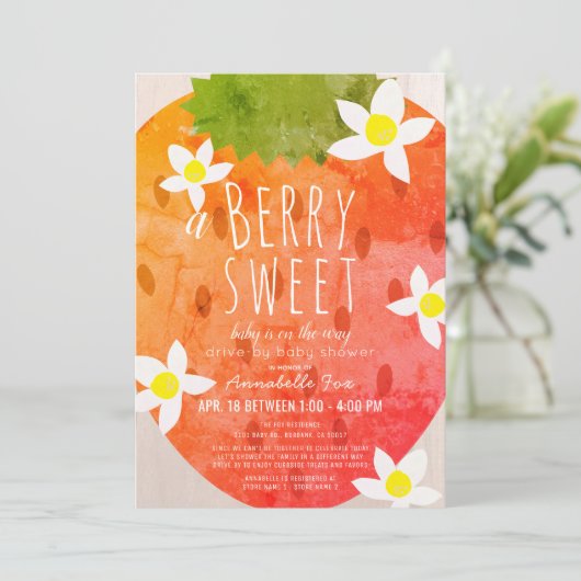 Berry Sweet Strawberry Girl Drive-by Baby shower Kaart (Staand voorkant)