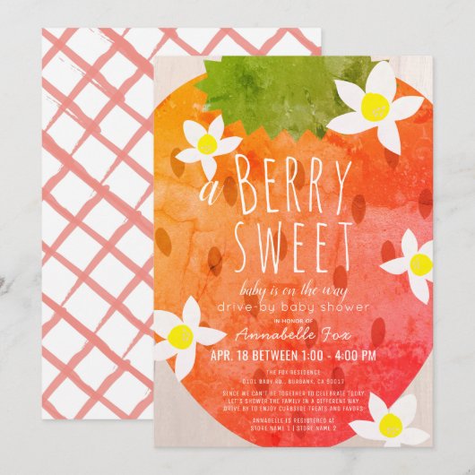 Berry Sweet Strawberry Girl Drive-by Baby shower Kaart (Voorkant / Achterkant)