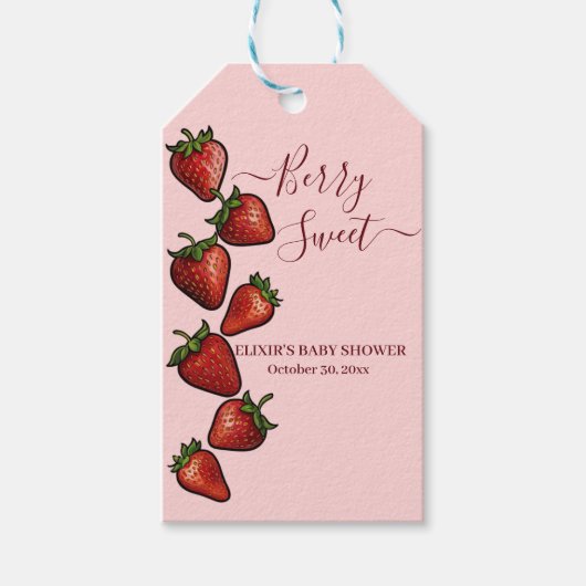 Berry Sweet Strawberry Hearts Baby shower Cadeaulabel (Voorkant)