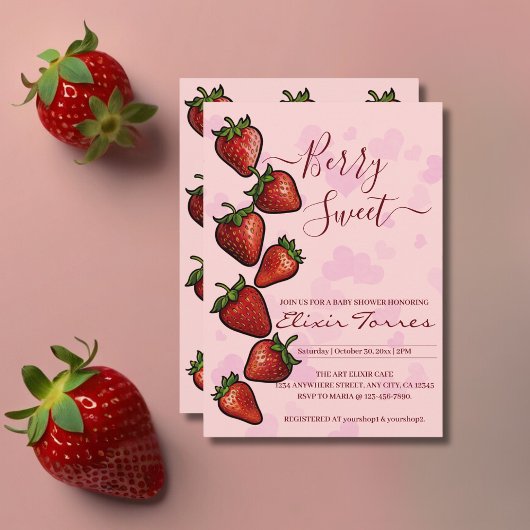 Berry Sweet Strawberry Hearts Baby shower Kaart