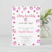 Berry Sweet Strawberry Hearts Girl Baby shower Kaart (Staand voorkant)