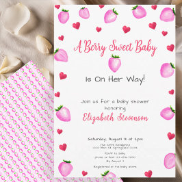 Berry Sweet Strawberry Hearts Girl Baby shower Kaart