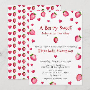 Berry Sweet Strawberry Hearts Unisex Baby shower Kaart