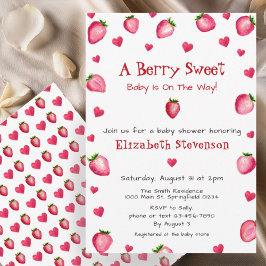 Berry Sweet Strawberry Hearts Unisex Baby shower Kaart