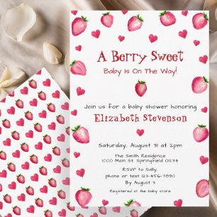 Berry Sweet Strawberry Hearts Unisex Baby shower Kaart