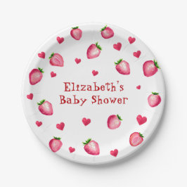 Berry Sweet Strawberry Hearts Unisex Baby shower Papieren Bordje