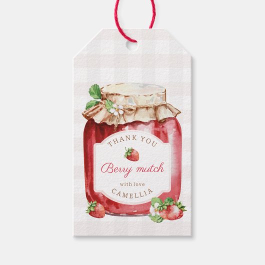 Berry Sweet Strawberry Jam Baby shower Dank u Cadeaulabel (Voorkant)