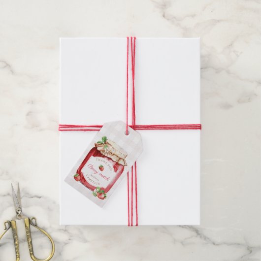 Berry Sweet Strawberry Jam Baby shower Dank u Cadeaulabel (Met Touw)