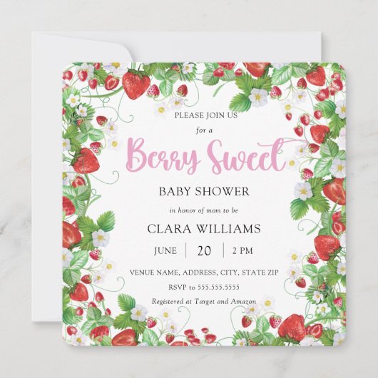 Berry Sweet Strawberry Lijst Baby shower Kaart (Voorkant)