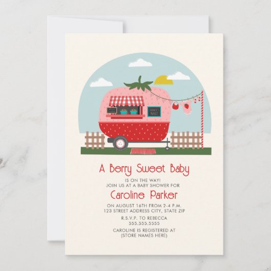 Berry Sweet Strawberry Market Camper Baby shower Kaart (Voorkant)