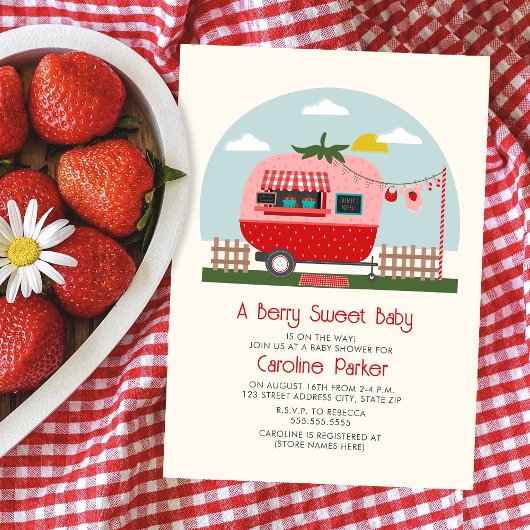Berry Sweet Strawberry Market Camper Baby shower Kaart