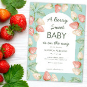 Berry Sweet Strawberry Mint Green Baby shower Kaart