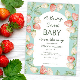 Berry Sweet Strawberry Mint Green Baby shower Kaart