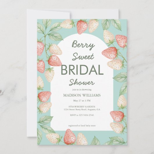 Berry Sweet Strawberry Mint Green Vrijgezellenfees Kaart (Voorkant)