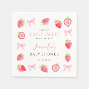 Berry Sweet Strawberry Pink Bow Baby Girl Shower Servet