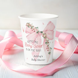 Berry Sweet Strawberry Pink Bow Floral Baby shower Papieren Bekers