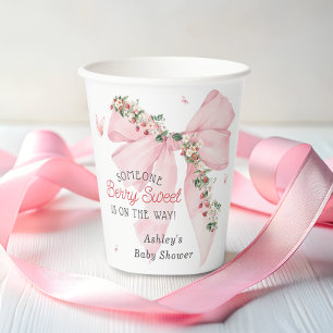 Berry Sweet Strawberry Pink Bow Floral Baby shower Papieren Bekers