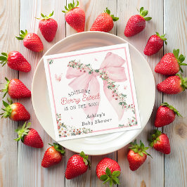 Berry Sweet Strawberry Pink Bow Floral Baby shower Servet