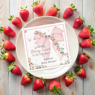 Berry Sweet Strawberry Pink Bow Floral Baby shower Servet
