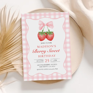 Berry Sweet Strawberry Pink Bow Verjaardag Kaart