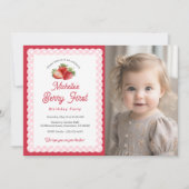 Berry Sweet-Strawberry Pink Gingham Photo Kaart (Voorkant)