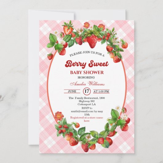 Berry Sweet Strawberry Pink Girl Baby shower Kaart (Voorkant)