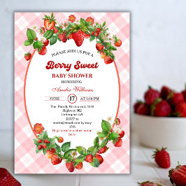 Berry Sweet Strawberry Pink Girl Baby shower Kaart